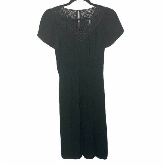 Rebecca Taylor Black Crepe Lace Short Sleeve Dress - Picture 5 of 12